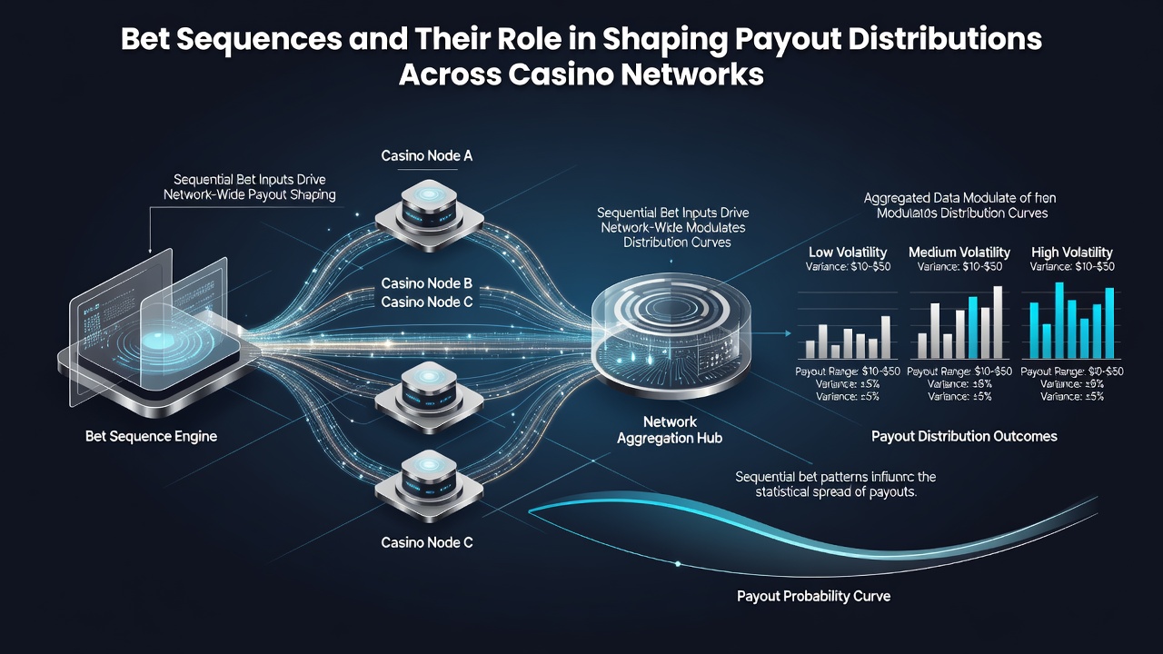 Network map illustrating how bet sequences drive payout flows between regional casino servers and jackpot controllers