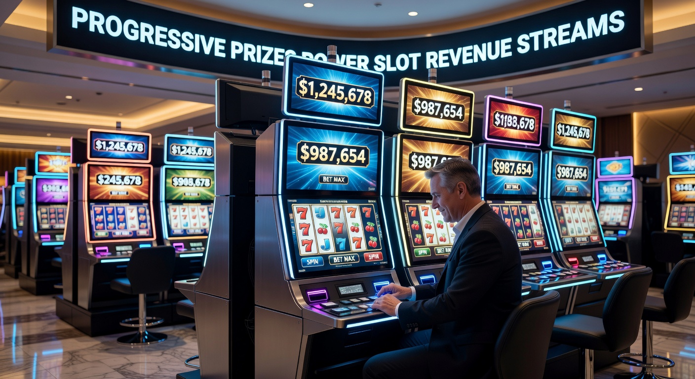 Close-up of a massive progressive jackpot display hitting a multimillion-dollar payout, with coins cascading and excited players cheering