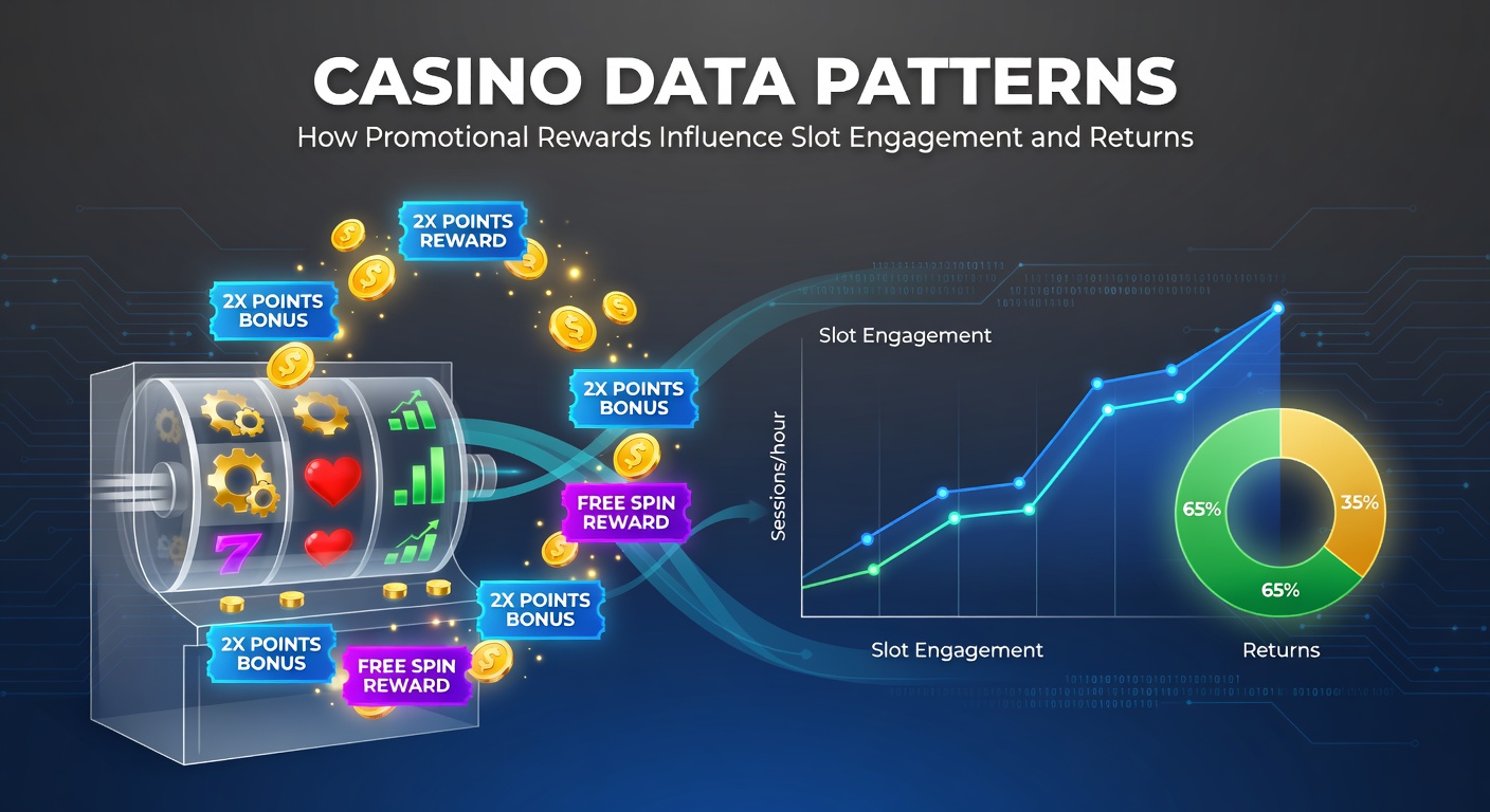 Casino floor with slot machines and promotional reward displays showing bonus offers and player activity metrics