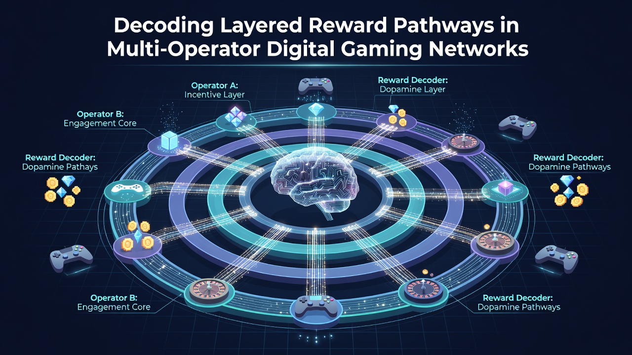 Illustration of interconnected digital gaming networks showing layered reward pathways across multiple operators