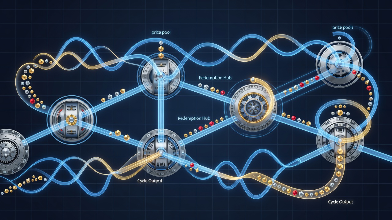 Prize flow diagrams illustrating redemption cycle impacts on linked reel networks