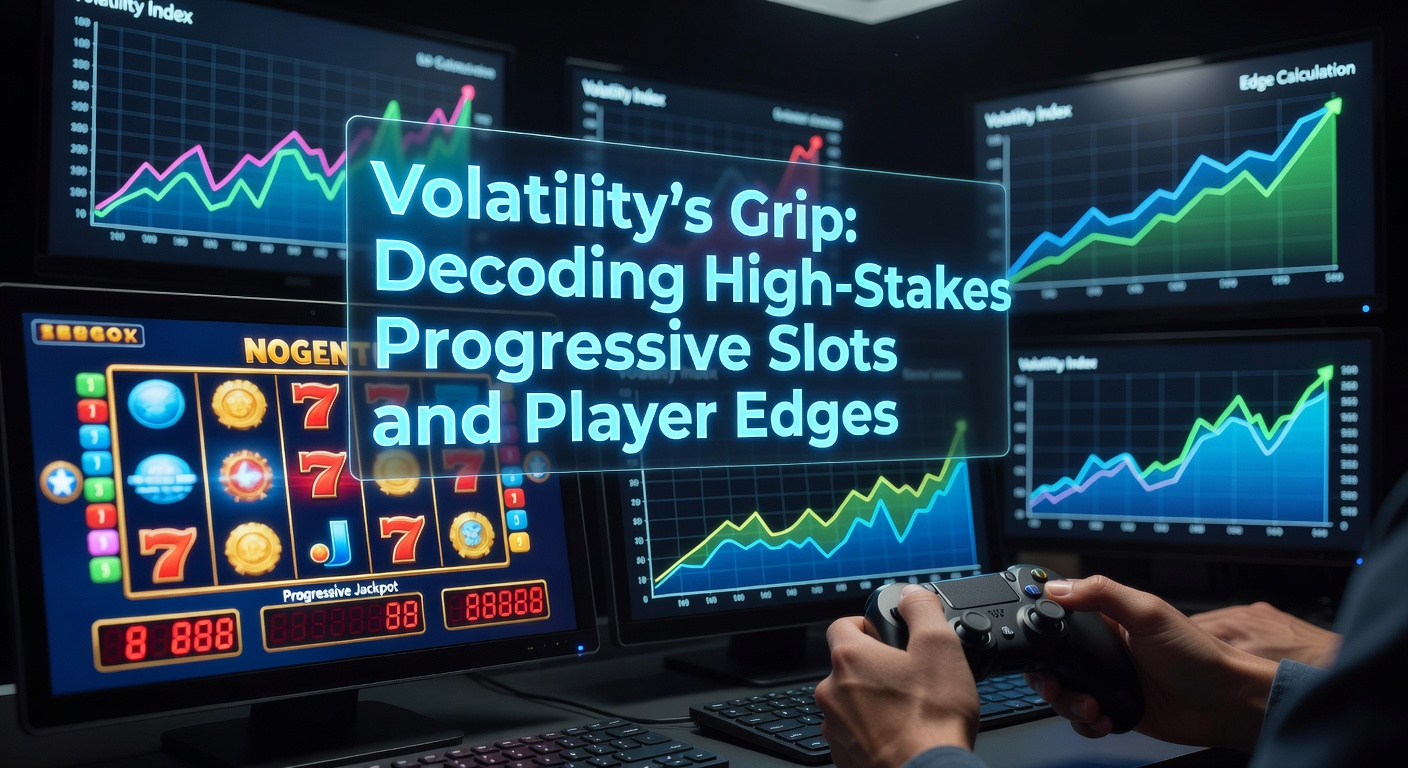 A gleaming high-stakes progressive slot machine with towering jackpot meters climbing into the millions, lights flashing under a casino ceiling